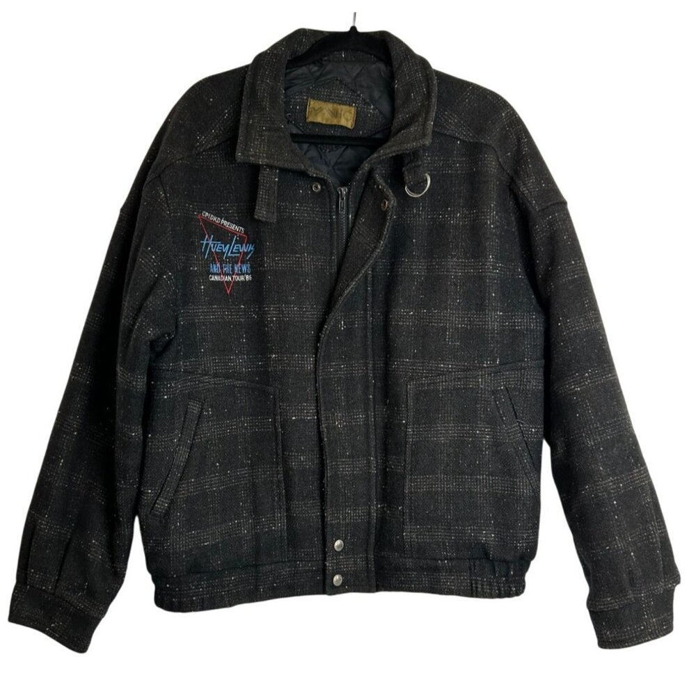 Huey Lewis The News1986 Canadian Tour Jacket By Manic Black Plaid Wool Blend L